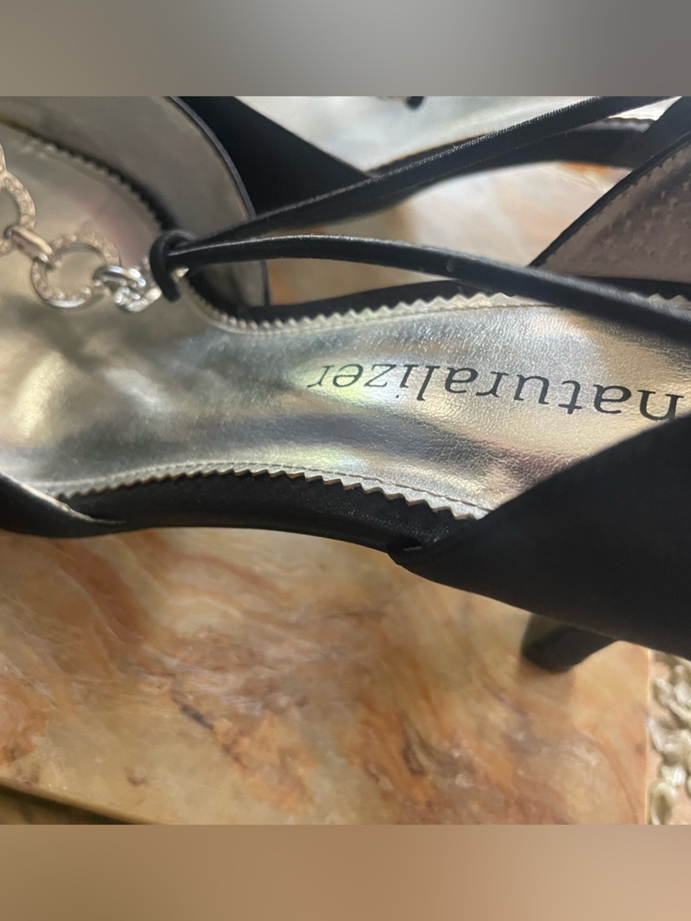 Naturalizer Pointed Black Satin Slingback Heels with gem details - Picture 8 of 9